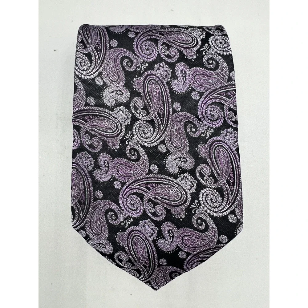 PRONTO UOMO 100% Silk Necktie Paisley Purple‎ Black L:63.25